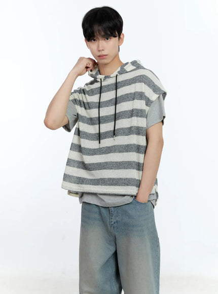 Men's Striped Short-Sleeve Hoodie IG501