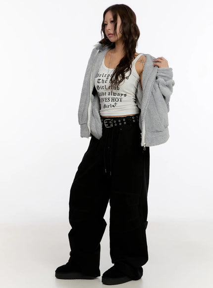 Faux Fur Fleece Zip-Up Hoodie CN527