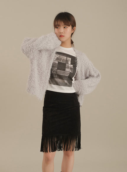 Tassel Hem Knee Length Skirt