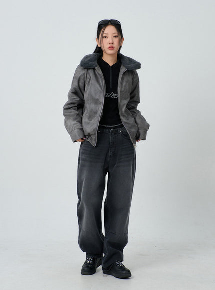 Two Color Embroidered Zip-Up Top CJ304