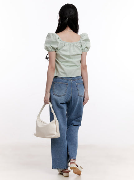 Ribbon Puff Sleeve Square Neck Top CM526