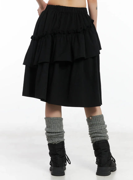 layered-ruffle-flare-midi-skirt-cd502