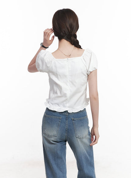 Ribbon Frill Square-Neck Top CY515