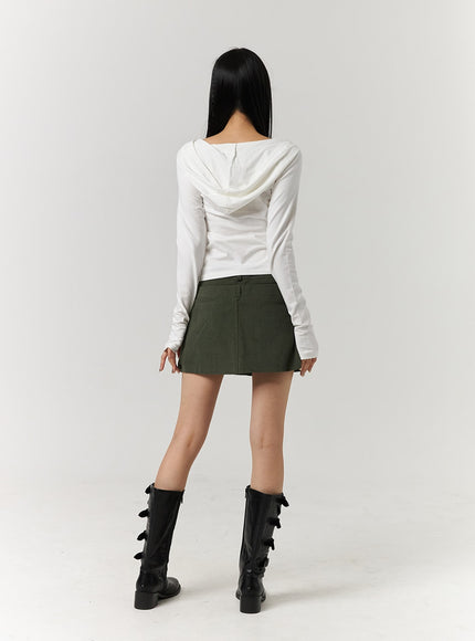 double-button-solid-mini-skirt-cj405