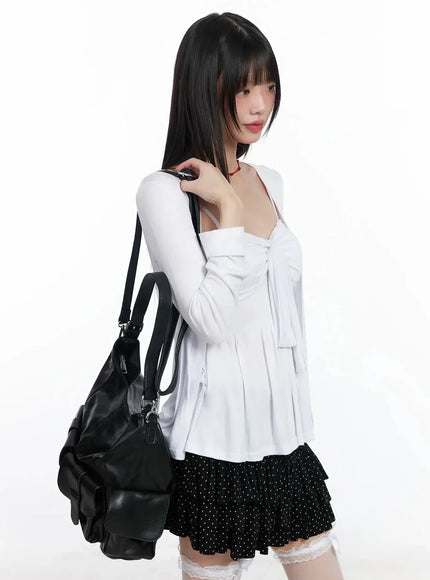 Faux Leather Two-Pocket Shoulder Bag IF505
