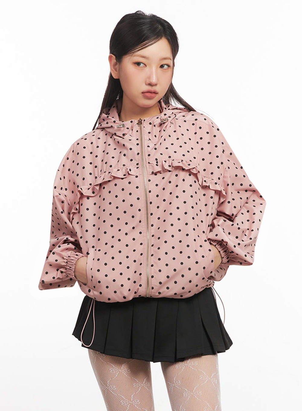 polka-dot-hooded-nylon-jacket-ia525
