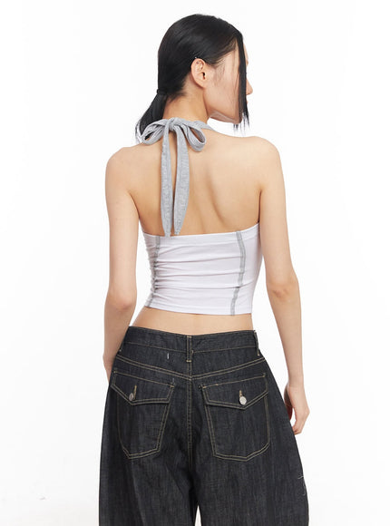 shirred-halter-v-neck-crop-tank-top-cy528