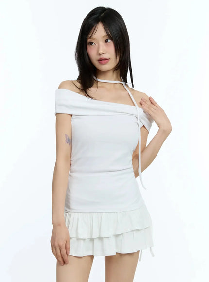 ribbon-off-shoulder-tee-with-scarf-set-iu524
