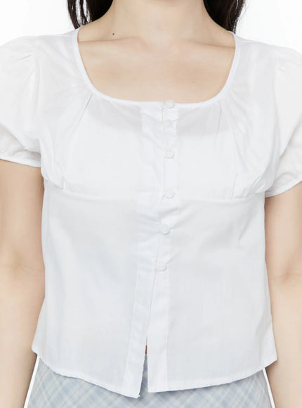 puff-sleeve-shirred-button-blouse-iy507
