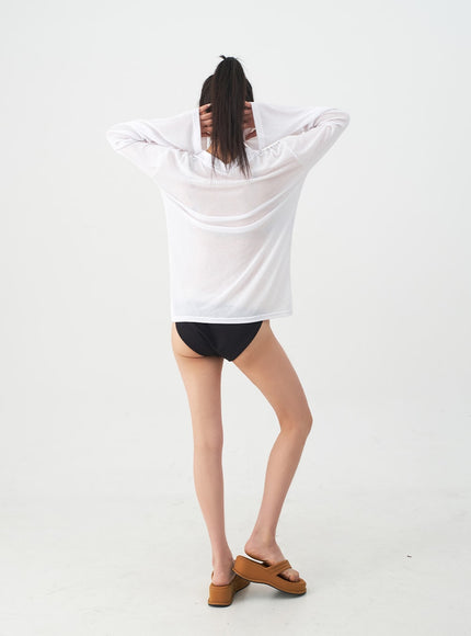 Soft Collar Sheer Long Sleeve Top IJ13