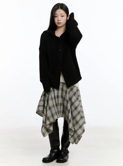 Plaid Layered Asymmetric Skirt F516