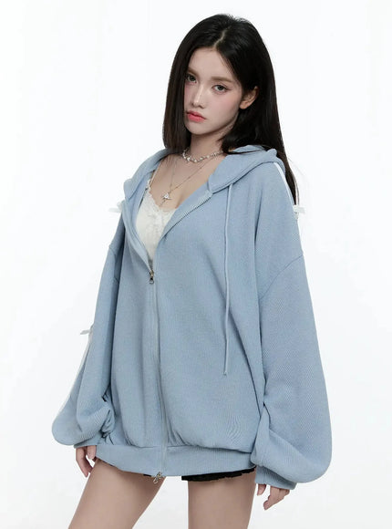 Contrast Oversized Zip-Up Hoodie IO527