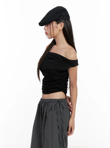 off-shoulder-draped-short-sleeve-top-cl518