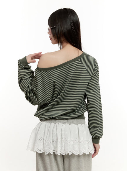 Striped One-Shoulder Sweatshirt CM514