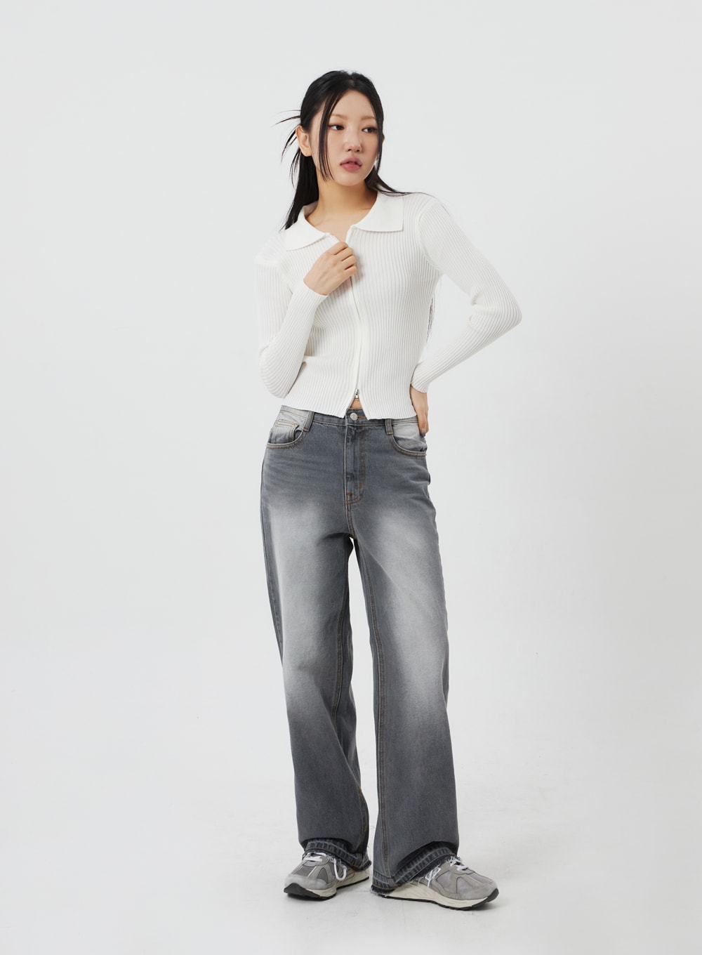 Ribbed Knit Zip-Up CF324