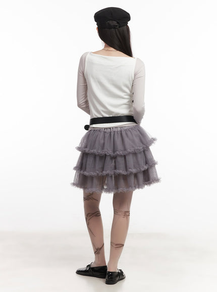 Tiered Ruffle Tulle Midi Skirt CM528