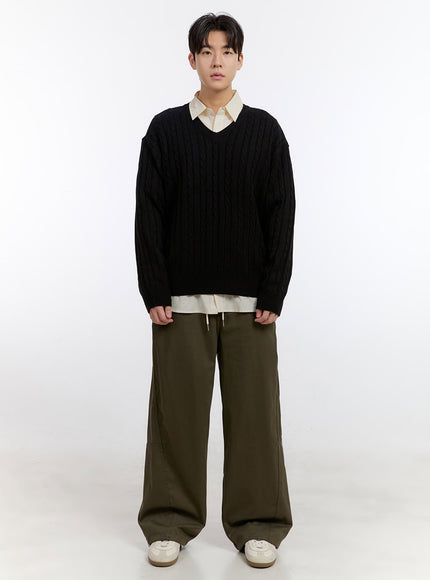 Men's Cable-Knit V-Neck Sweater IF528