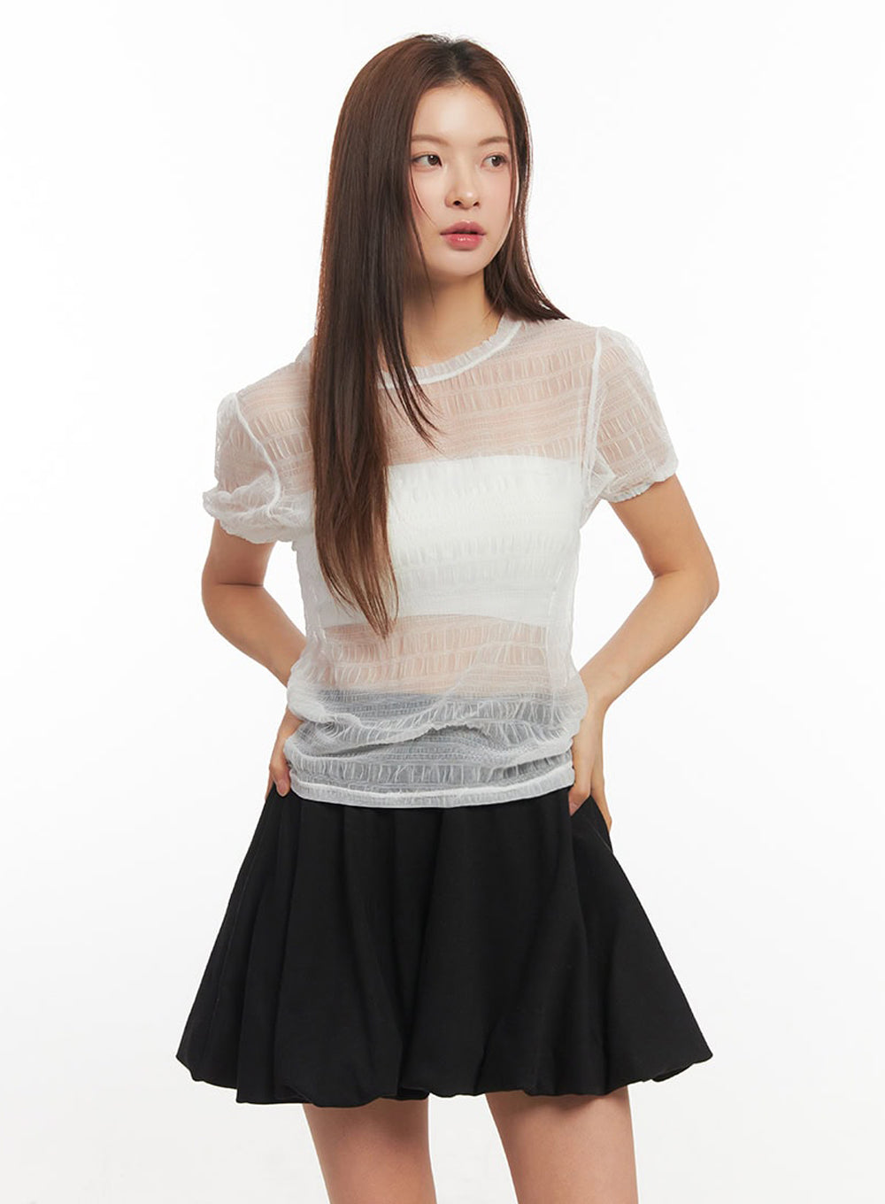 Layered Sheer Puffy Sleeve Top IM513