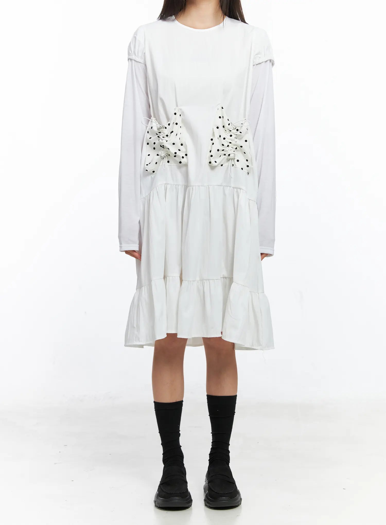 layered-polka-dot-long-sleeve-dress-cs524