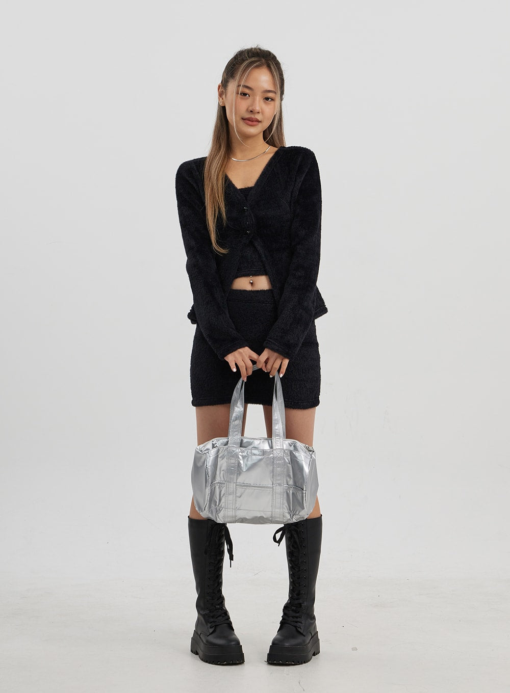 Teddy Cardigan Tube Top And Mini Skirt Set CJ325