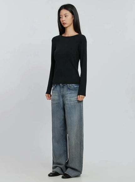 Amora Vintage Washed Wide-leg Jeans IO530