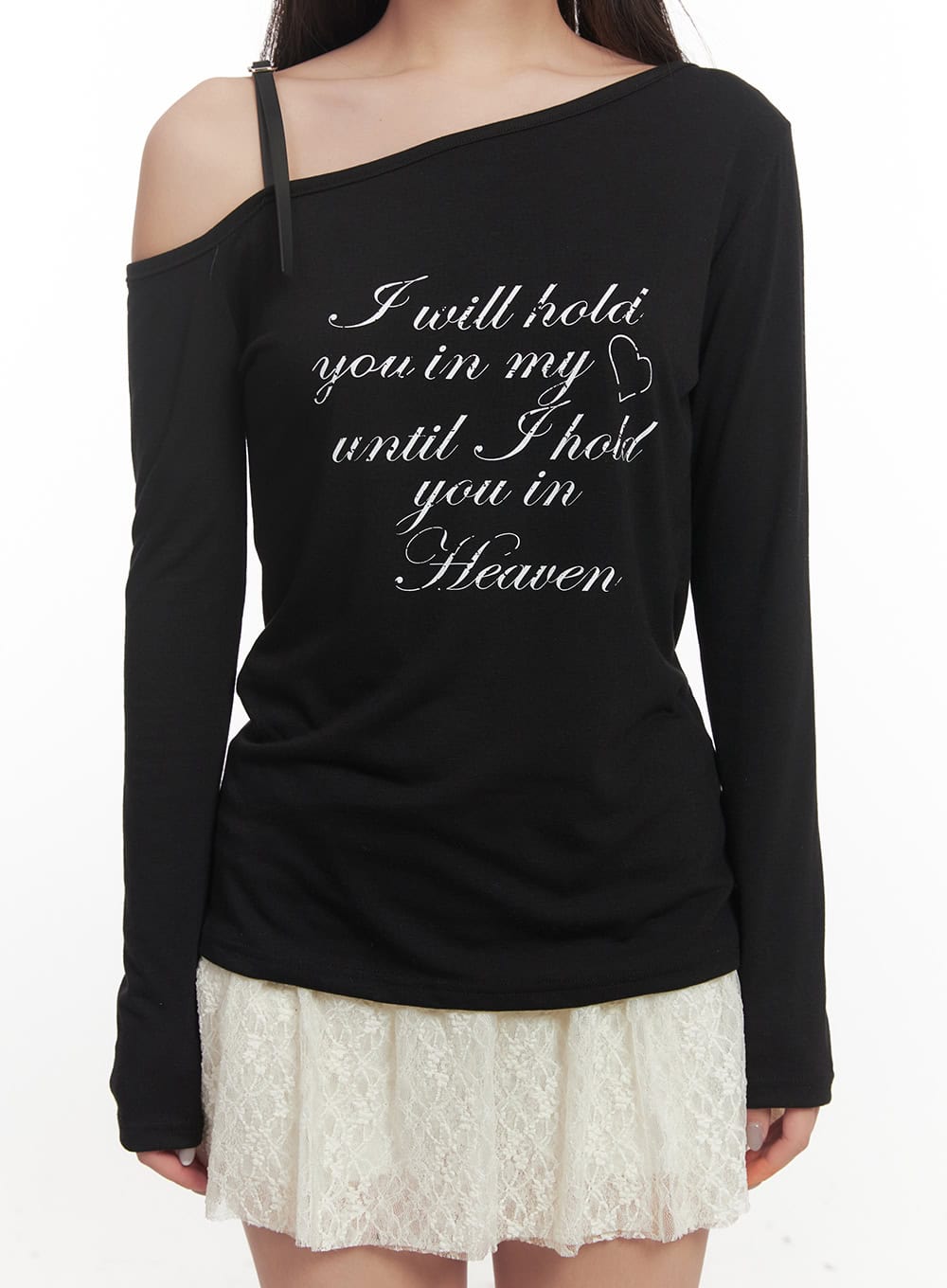 Letter Print One-Shoulder Long Sleeve Top CF524