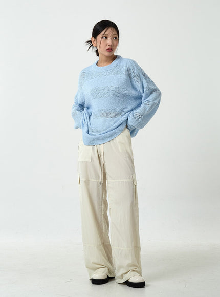 Drawstring Waist Wide Cargo Pants CU13