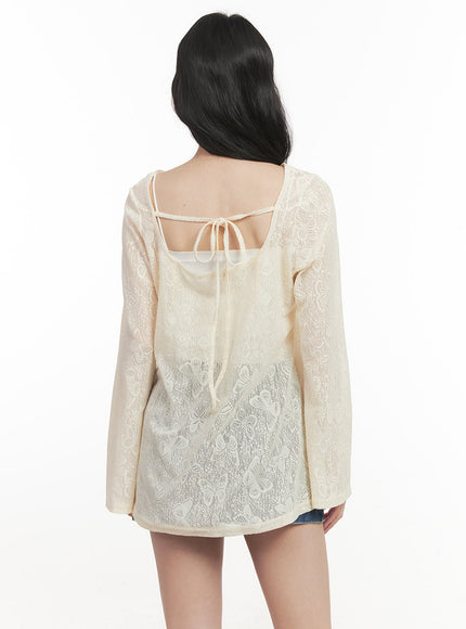 Butterfly Lace Sheer Long-Sleeve Top CF513