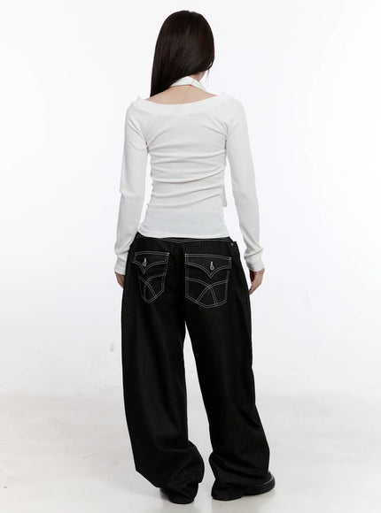 Vada Stitched Wide Leg Jeans CS530