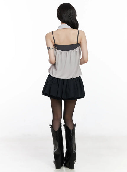 Chic Pleated Mini Skort with Elastic Waistband CJ526