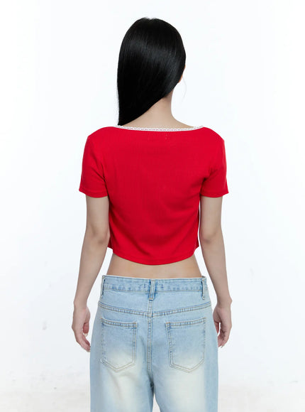 Cropped Button-Up Short Sleeve Cardigan CG512