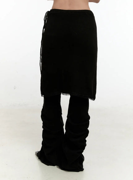 Ribbed Knit Lace Midi Skirt CN505