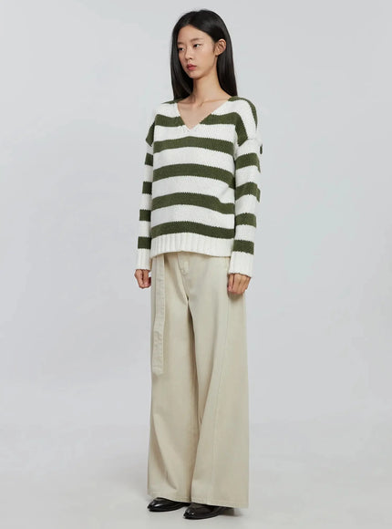 Wide Leg Cotton Belted Trousers IO530