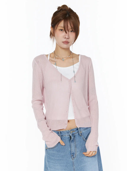 sheer-linen-cardigan-cy528 / Light pink