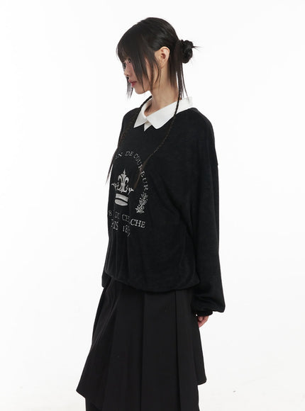 Embroidered Graphic Oversize Collared Sweatshirt CF518