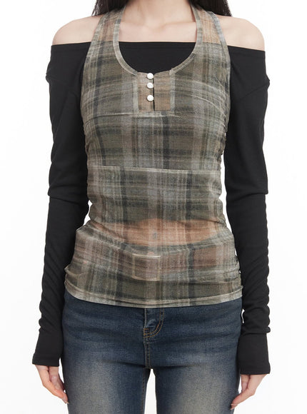 plaid-sheer-halter-top-cm517