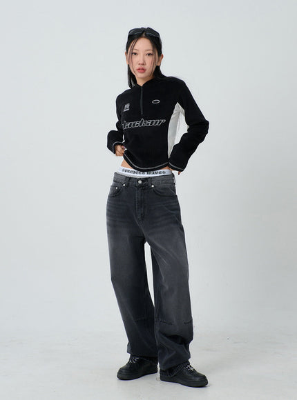 Two Color Embroidered Zip-Up Top CJ304