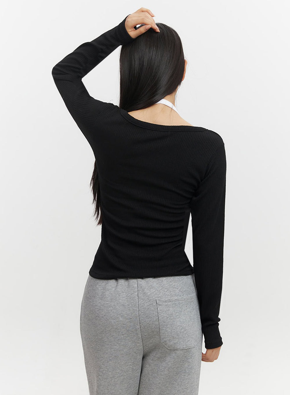 buttoned-v-neck-long-sleeve-top-if510