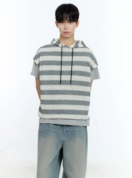 Men's Striped Short-Sleeve Hoodie IG501