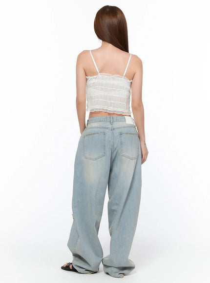 Ramona Distressed Lace Detail Wide Leg Jeans CA515