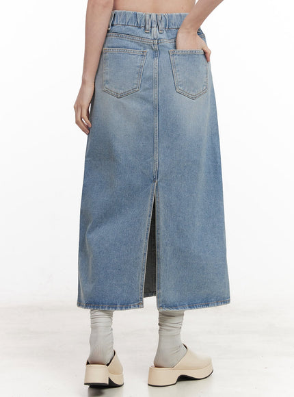 Back-Slit Stitched Denim Maxi Skirt CM511