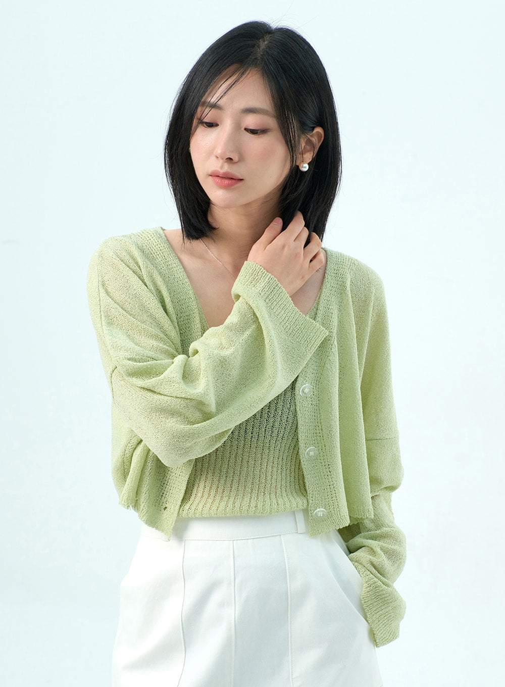 Mesh Top And Cardigan Set OY317