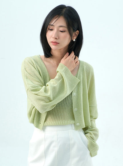 Mesh Top And Cardigan Set OY317