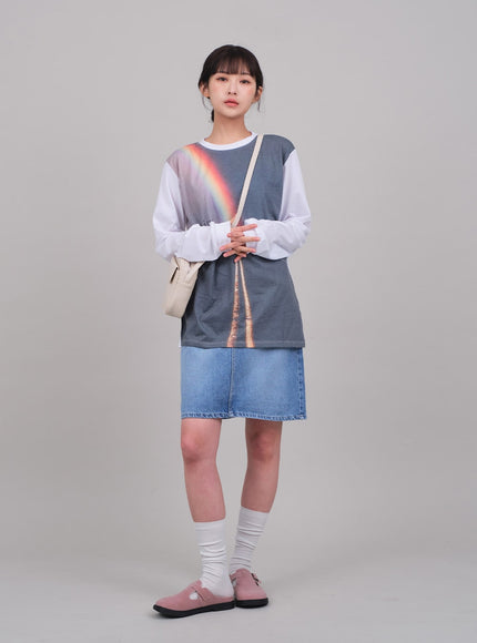 Denim Knee Length Skirt C2701