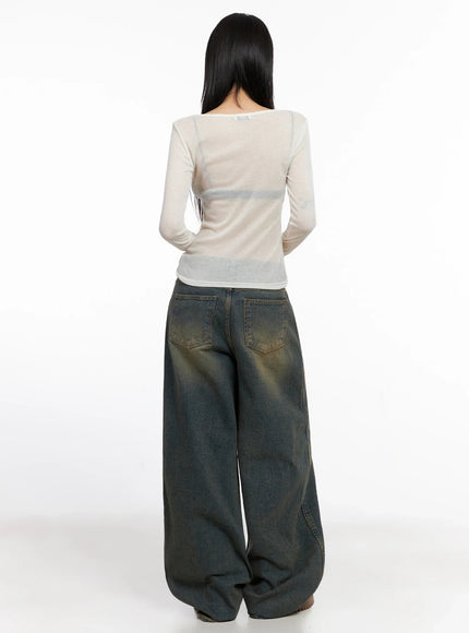 Sheer Star Graphic Long Sleeve Top IS508