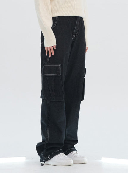 Wide Leg Denim Cargo Pants