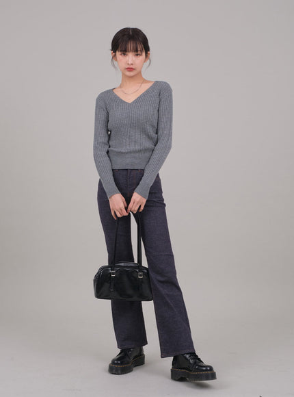 V Neck Cable Knit Top C2701