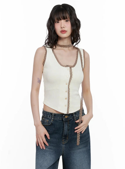 Embroidered Lace Trim Tank Top IL531
