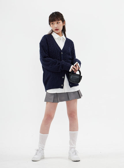 Cable Knit Relaxed Fit Cardigan C7102