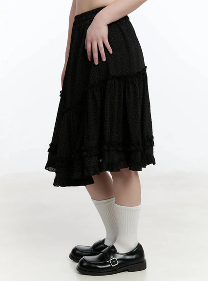 Polka Dot Ruffle Hem Midi Skirt IM513